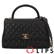 二手香奈兒 Coco Handle 29 兩用手提包 A92991，魚子醬紋皮革，黑色。