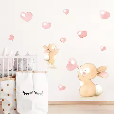 1pc Cartoon Cute Heart Bubble Rabbits Wall Stickers for Kids Room Children Room Living Room Nursery 