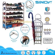 SINOR 5 Tier / 4 Tier Stainless Steel Luxury Shoes Rack c/w Umbrella Holder