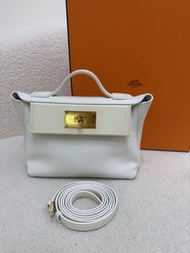 Hermès愛馬仕 mini2424 純白拼nata奶油白 evercolor皮 金扣單肩包