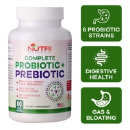 Nutri Botanics Complete Prebiotic + Probiotic Supplement – 60 Veggie Capsules – 6 Beneficial Probiotic + 2 Prebiotics – Digestive Health &amp; Immune Support Reduce Bloating Stomach Gas