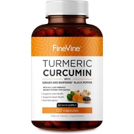 Turmeric Curcumin with BioPerine Black Pepper and Ginger - Made in USA - 120 Vegetarian Capsules for Advanced Absorption, Joints Support