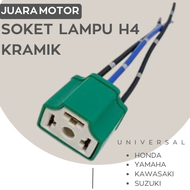Fitting Socket kabel Lampu H4 utama soket dudukan tancap keramik Universal Motor Honda Yamaha Kawasa
