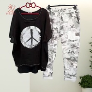 fulaide- 1 Set Women Blouse Pants Summer Round Neck Crew Neck Asymmetrical Top Pants
