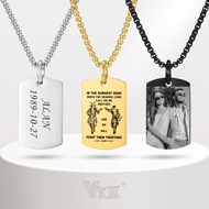 Vnox Personalized Picture Name Necklace Kwintas, Engraving Stainless Steel Dog Tag Pendant Necklace 