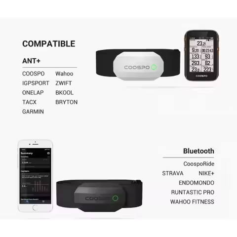 B/W H808S Chest Heart Rate Monitor COOSPO H6 H9Z Chest Wearing Bluetooth 4.0 ANT+ IP67 Waterproof Fo
