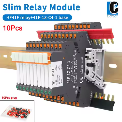 10PCS DIN Rail Relay Module HF 41F With LED 6A Slim Relay 5V 12V 24V High Frequency Relay 41F-5-ZS 4