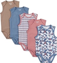 baby-girls Baby Bodysuits, Ultimate Baby Flexy Bodysuits, Infant Sleeveless Bodysuit, 5-pack, Tan/Blue/Pink, 18M-24M