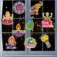 【18pcs/set】2025 Diwali Wall Stickers Deepavali Party Decorative Window Stickers India Diwali Holiday