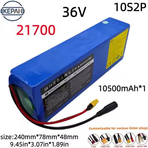 10.5Ah 21700 Lithium Battery Pack 10S2P 36V 5C Power Rechargeable 650W for Electric scooters bicycle