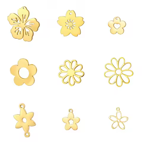 EUEAVAN 5pcs Stainless Steel Flower Charms Bloom Plant Pendant Women Necklace Earrings Bracelet DIY 