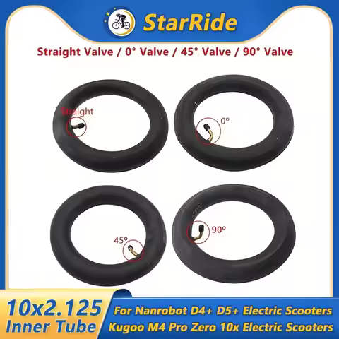 10x2.125 Inner Tube with 0° 90° 45° Straight Valve Compat for Nanrobot D4+ D5+ Kugoo M4 Pro Zero 10x