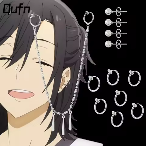 Anime Horimiya Miyamura Izumi Ear Clip Lip Chain Earring Stainless Steel Punk Earrings Cosplay Prop