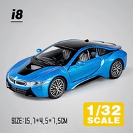 1:32 BMW i8 Supercar Metal Alloy Toys Car Model Diecast Vehicle For Boys Kids Simulation Sound Light