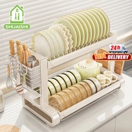 Huge 55CM)Rak Pinggan Sinki Kitchen Dish Drainer Rack Plate Organize Stainless Steel碗碟收納架Dish Holder
