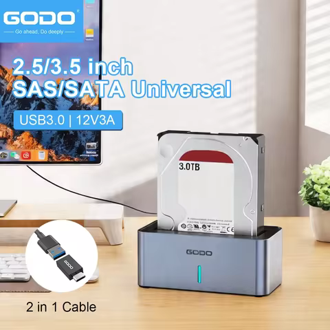 GODO 2.5/3.5 Inch SAS/SATA Hard Disk External Case Sata to USB 3.0 Hdd Docking Station Hdd Caddy Sat