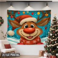 1pc 2D flat banner Christmas Trendy Tapestry Christmas Reindeer Cartoon Holiday Joy scopic and styli