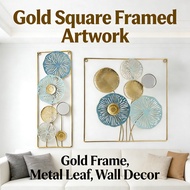 Framed Artwork Square Frame Leaves Metal Decor Metal Gold