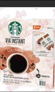 Starbucks Via Instant Medium Roast Colombia Coffee, 26 Count 星巴克即溶咖啡 – 哥倫比亞焙風味，26入裝