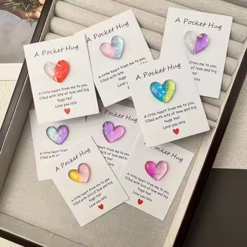Set of 8 Pocket Hug Greeting Cards with Resin Hearts-for Birthday,Valentine's Day,Mother'S Day,Chris