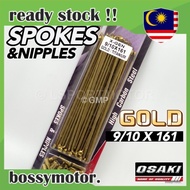 OSAKI SPOKES & NIPPLES (GOLD) 9/10x161 RANTING LIDI RIM SPOKE ALLOY RIMS BATANG MOTORCYCLE UNIVERSAL