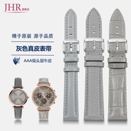 Gray Leather Watch Strap for Men and Women with Butterfly Buckle for Omega Swarovski Armani Fossil Fiyta