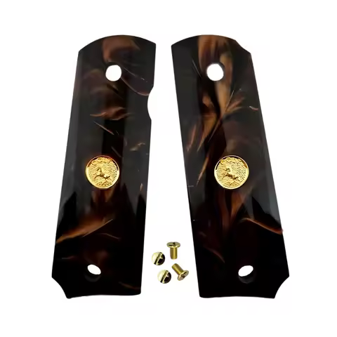 1911 Grips Full Size,Brown Pearl gold colt Medallion,Fits Colt,Kimber,Springfield,Remington,Rock Isl
