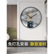 jam dinding jam dinding digital Clock Wall Clock Living Room Perforation-Free Household Fashion Simp