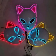 Halloween Ball Mask LED Glowing Cat Face Props Halloween Mask Demon Slayer LED Glowing Mask Glowing Fox Mask cosplay Rabbit Mask Real Wild Wild Wild