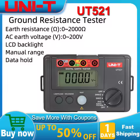 UNI-T UT521 UT522 Grounding Resistance Tester Low Voltage Display Data Storage Over Range Display LC
