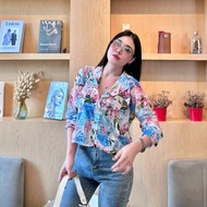 KNN608 ครอปคอปกเเขนยาว ลายดอกสวยมาก เนื้อผ้าใส่สบาย ไม่ร้อนรีดง่าย แมสง่ายใส่ได้ทุกโอกาส