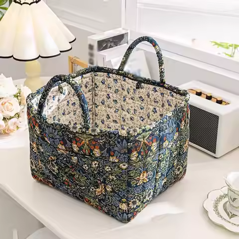 Rural Pastoral Style Floral Fabric Storage Basket Foldable Sundries Home Storage Storage Baskets Bas