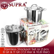 Supra Panci Set Stainless / Stockpot 8 qt (75 Lt) + 12 qt (113 liter) / Dandang polos