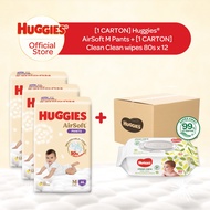 [Bundle of 2] Huggies Airsoft Pants + Clean Care Wipes Pants (M) + Wipes (80s x 12)