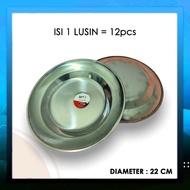 1 Lusin Piring Makan Stainless Diameter 22 cm / BMW Bahan Tebal