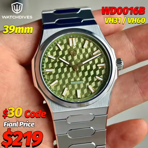 Watchdives Premier Original Luxury Watch WD0016B Square-Block VH31/VH60 Quartz Watch Sapphire Lumino