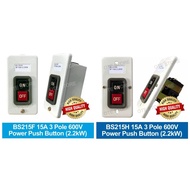 BS215H BS215F 15A 3 Pole Power Control Push Button Switch with Metal box (Switch Board Mount / Conce