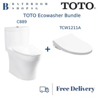 TOTO C889 One Piece Rimless Toilet Bowl with TCW1211A Ecowasher / Manual Bidet Seat