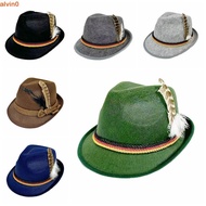 ALVIN Oktoberfest Hat, Fedora Hat Bavarian Feather Decors Hat, Fashion Dress Up Panama Jazz Costume 