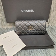 CHANEL AP3623 COCO 金色雙C黑色琺瑯羊皮 零錢包卡夾中夾