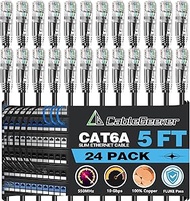 CableGeeker Patch Cables Cat6a 5ft (24 Pack) Slim, Cat6 Ethernet Patch Cable 10G Support, Snagless R