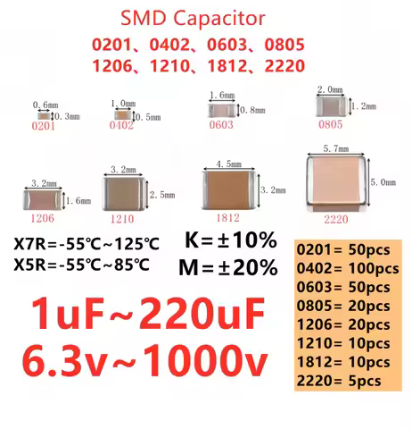 1812 Capacitor 1uF 2.2uF 4.7uF 10uF 22uF 47uF 100uF 220uF 6.3V 10V 16V 25V 35V 50V 63V 100V 250V 500