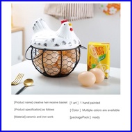 ✟ ◙ 【Spot goods】Large Stainless Steel Mesh Wire Egg Storage Basket with Ceramic Farm Chicken Top