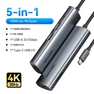 Vention 5 in 1 USB C Hub 4K HDMI USB HUB 100W Multiport Adapter สําหรับ MacBook Pro/Air แล็ปท็อป iPh