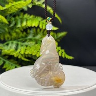 高品質珊瑚玉吊墜高冰髪絲料玉化晶洞手雕望月九尾狐聚財風水能量