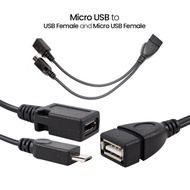 2in1 OTG Micro USB to USB Female + Micro USB Female 18cm - A-UOY-02 - Black