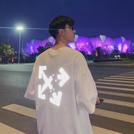 Korea 潮牌爆款Reflective t-shirt mens trend loose five-point sleeves反光t恤男潮流宽松五分袖港风短袖潮牌衣服帅气半截袖男生反光t卹男裝 CO