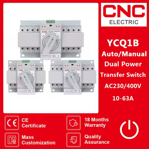 CNC Dual Power Automatic Transfer Switch 2P/3P/4P 63A Dual Power AC230V 50/60Hz MCB Auto/Manual Swit