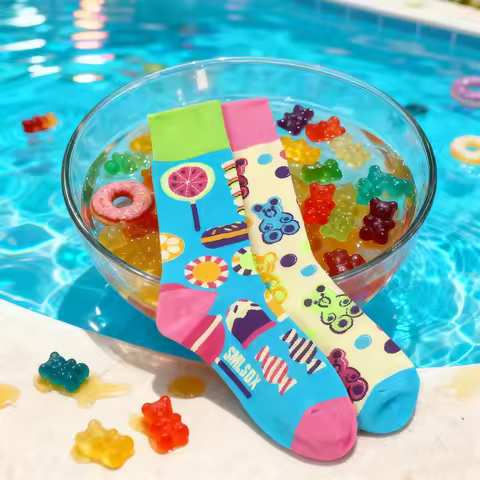 1 pair Macaron Tone Sweet & Cool Socks - Women's Mid-Calf Socks, Candy Print Stylish Versatile Casua