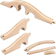 7 Pack Wooden Train Track Expansion Wood Train Bridge Pieces Wooden Tracks Accessories Compatible wi
